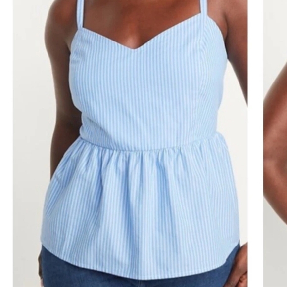 Old Navy Tops - 💙 Old Navy Blue Stripe Peplum Cami 2X ✨ Flowy Cute Summer Top - Plus Size NWT